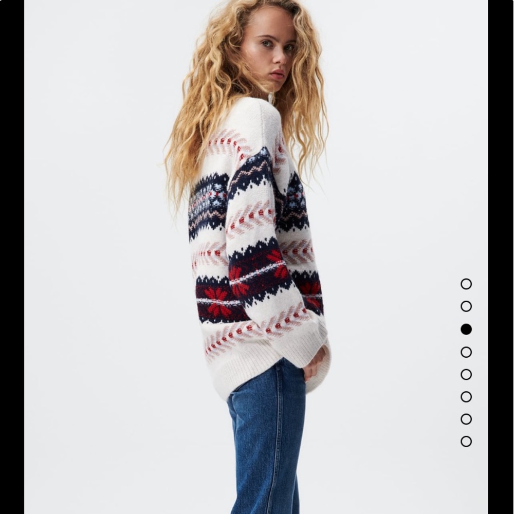 apres ski zara oversized jacquard knit sweater snowflake